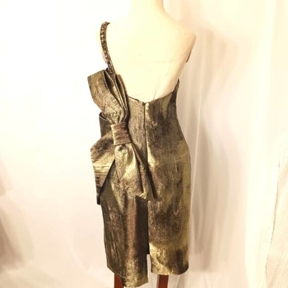 Terani Couture COCKTAIL DRESS Sz 10 Brozed Green Holiday Party ELEGANT Luxury - Picture 7 of 15